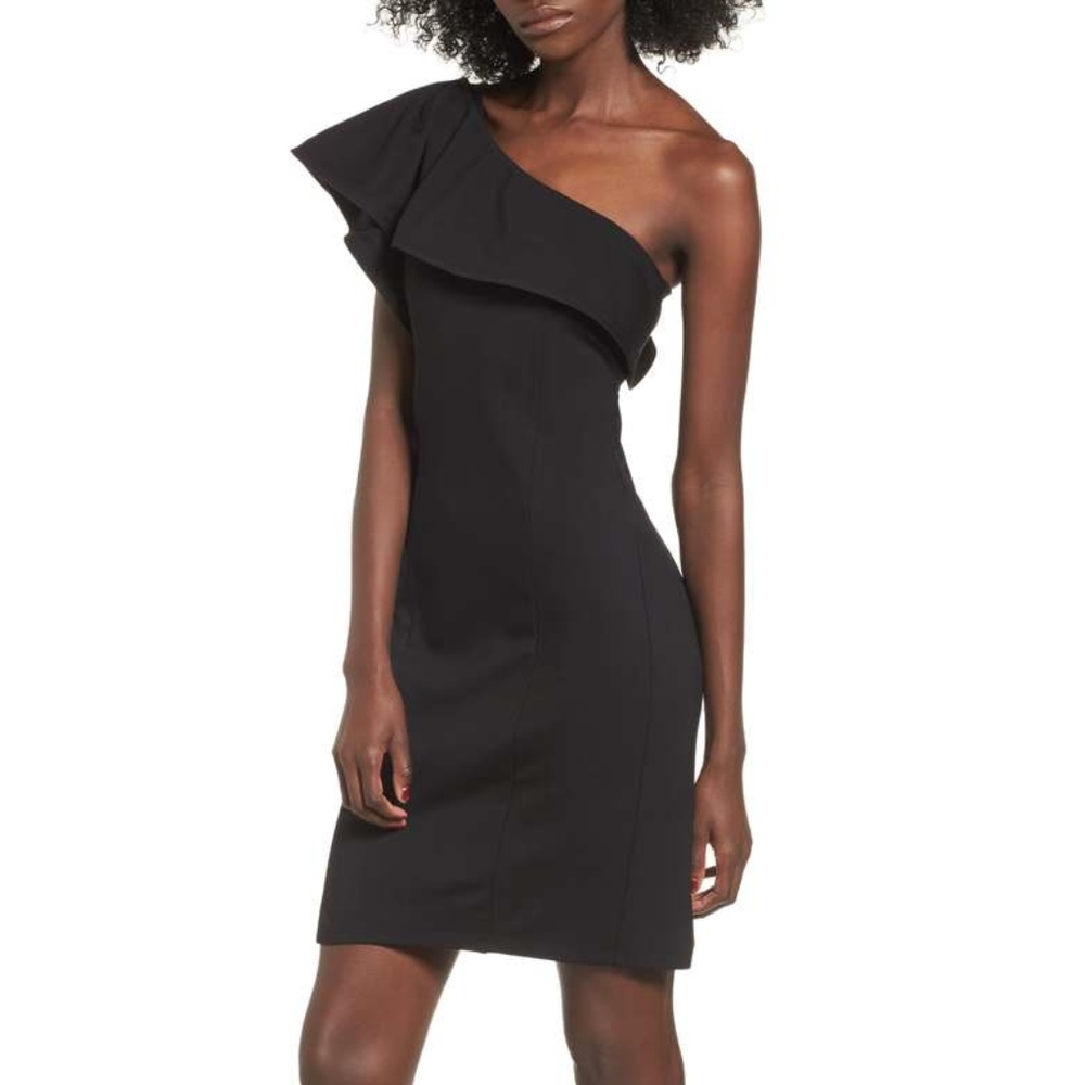 NEW Leith One Shoulder Ruffle Dress in Black